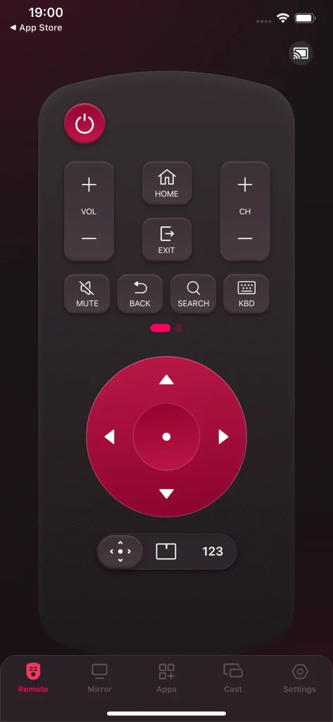 the interface of the LG remote app