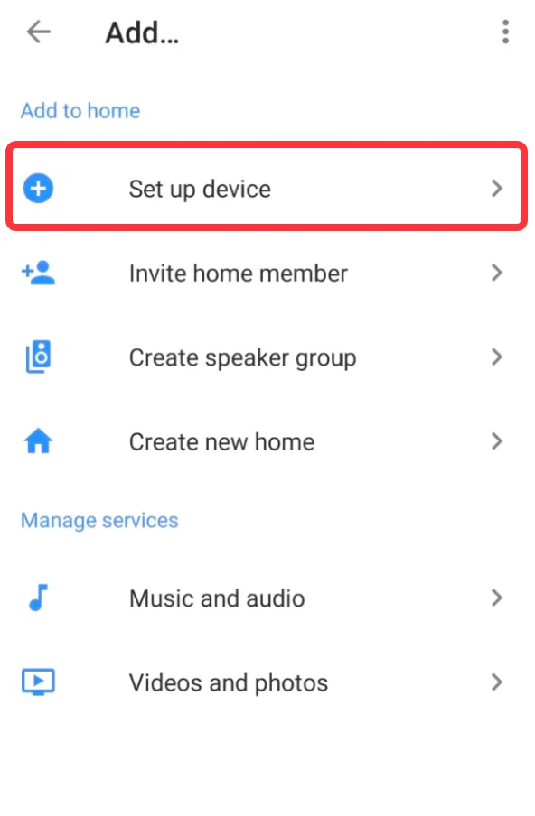 set up device on google home app