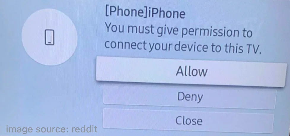 a prompt asking permission to connect a device to the TV