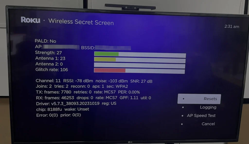 wireless secret screen on Roku TV