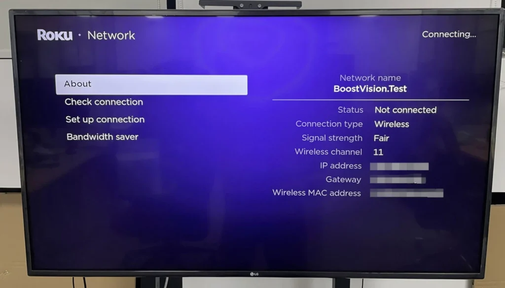 network information menu on Roku TV