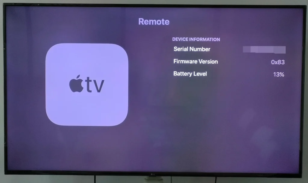 check the battery level of the Apple TV remote