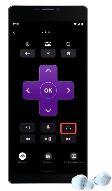 the headphone icon on the Roku mobile app