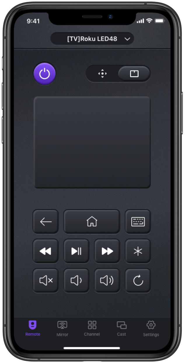 Touchpad of Universal TV Remote App