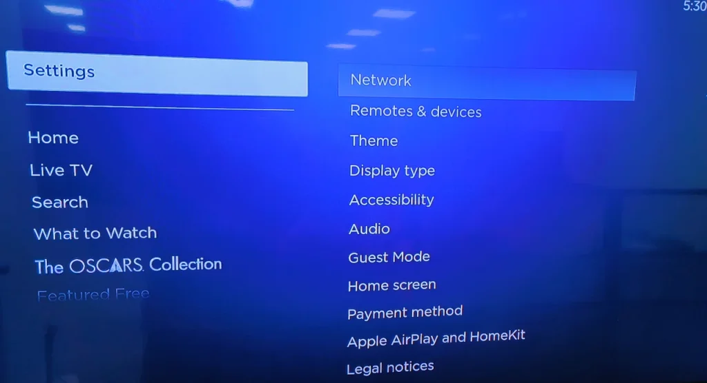 choose Settings on Roku homepage