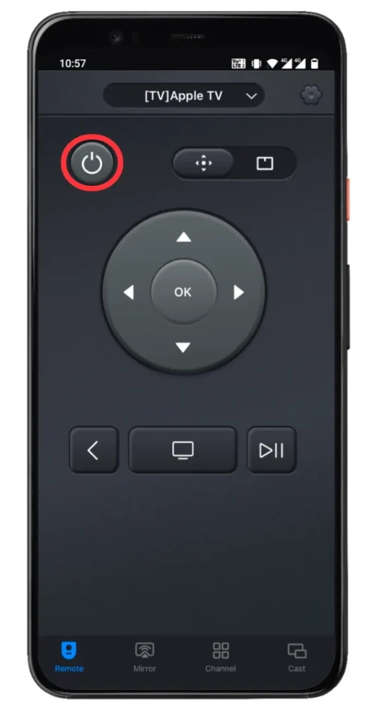 tap the power button on the remote app