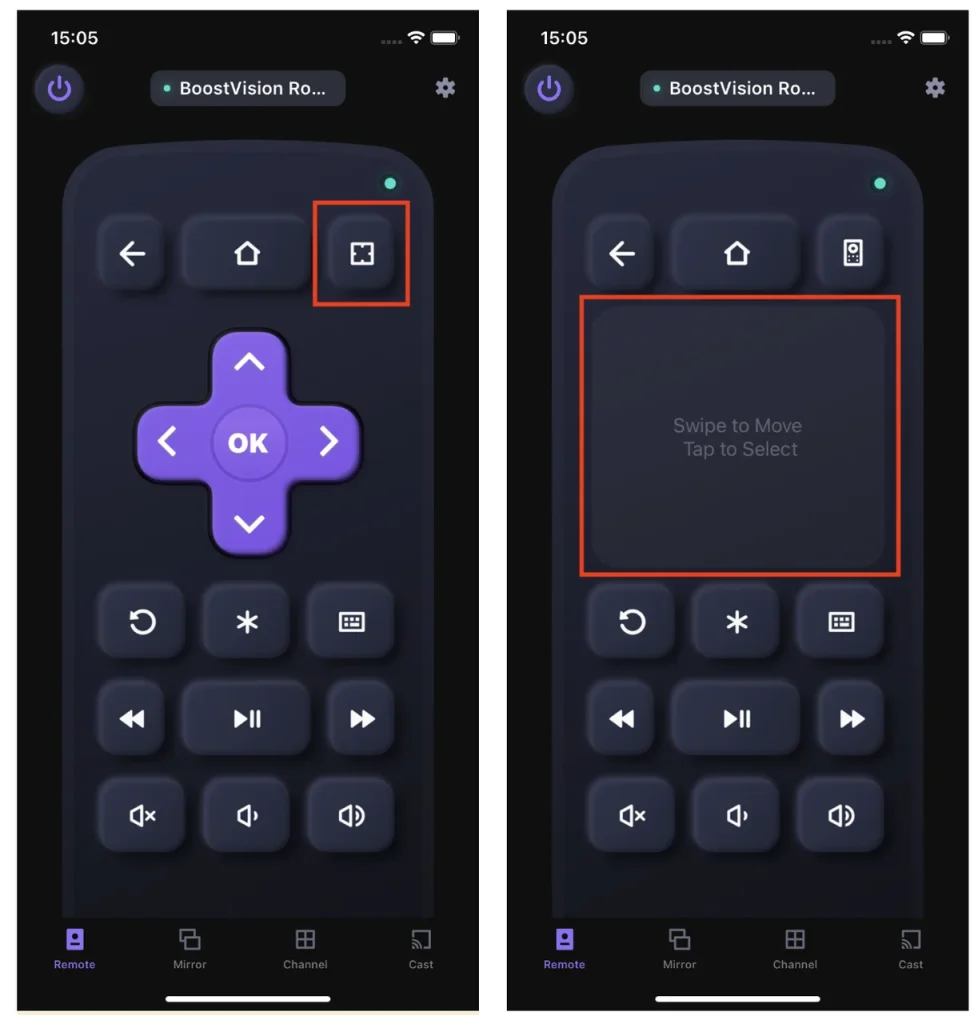 launch touchpad of Remote for Roku