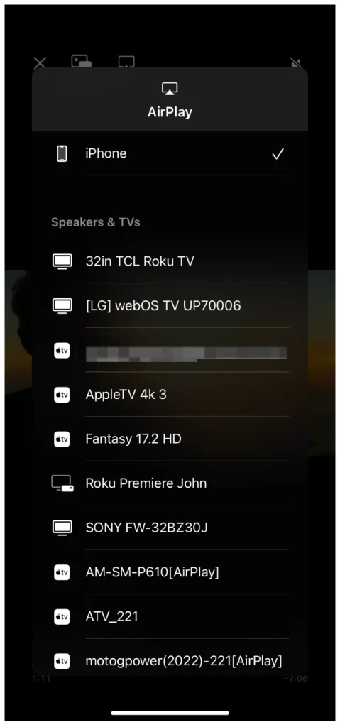 choose your Firestick fro the AirPlay-compliant device list