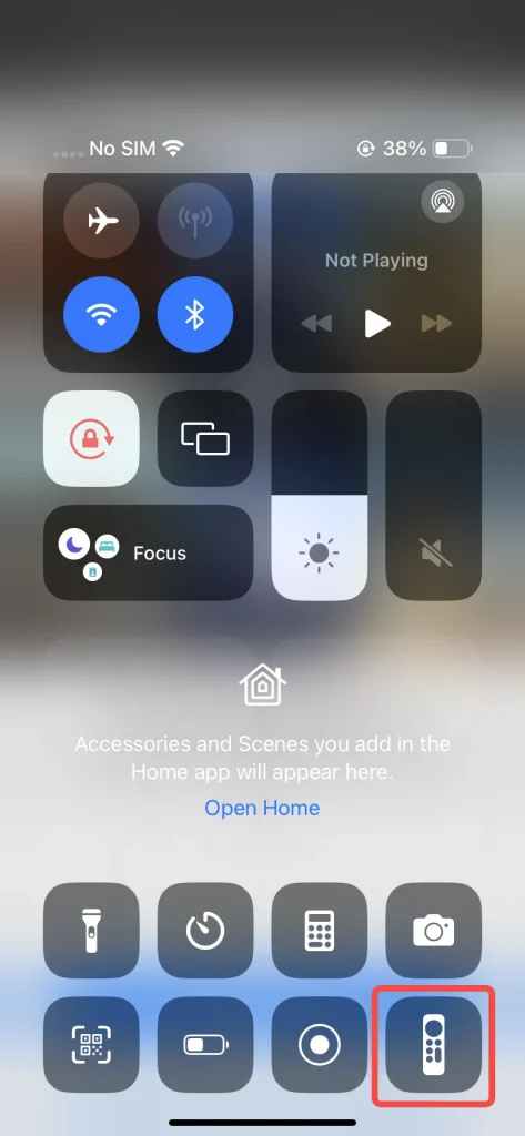 Apple TV Remote in the Control Center interface
