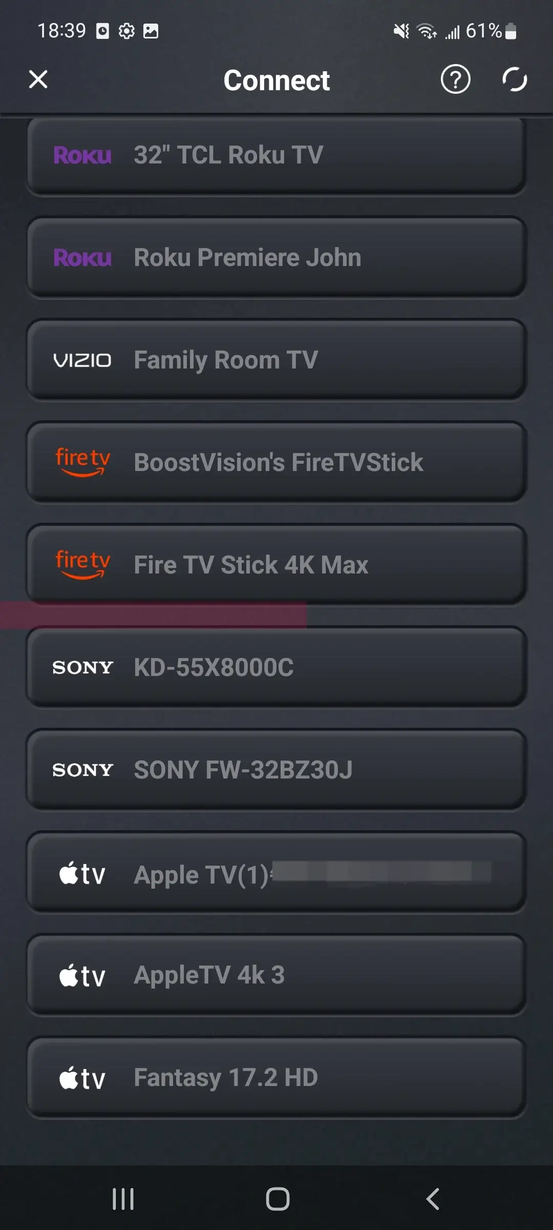device list of connection interface