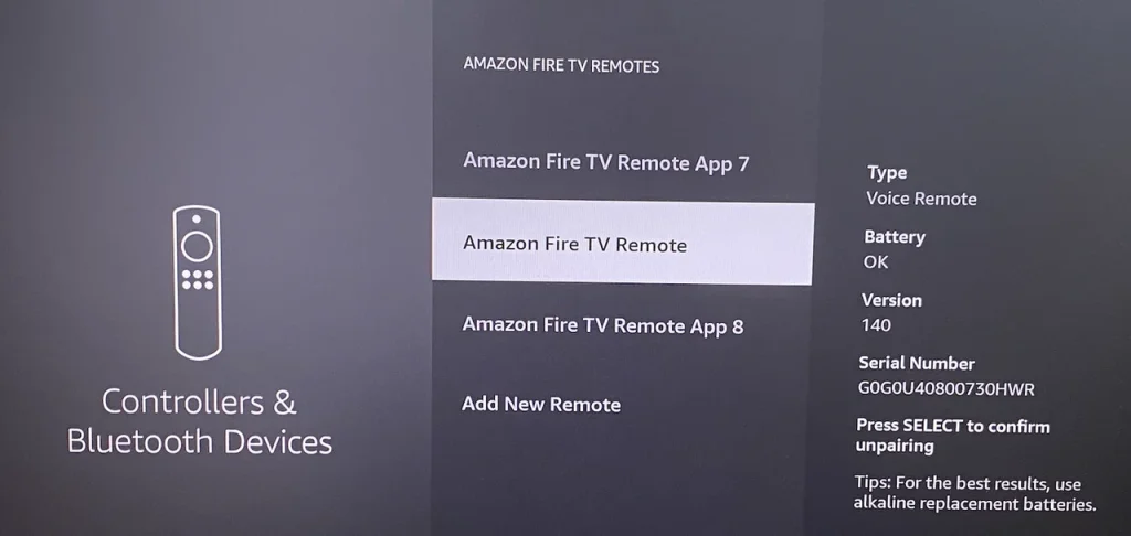 unpair the chosen remote