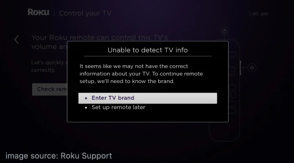 Roku can't detect TV info