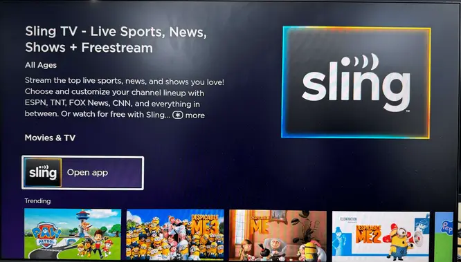 Sling TV app on Roku