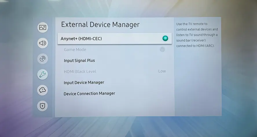 Anynet+ option on Samsung TV