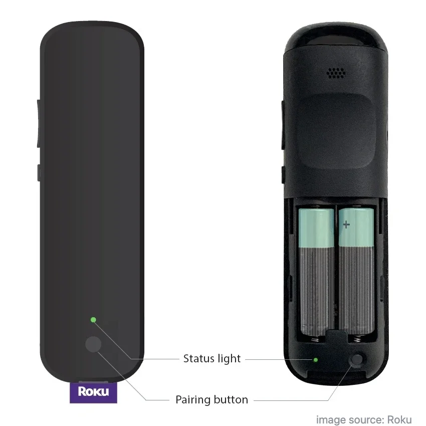 Roku pairing button on the back of the remote