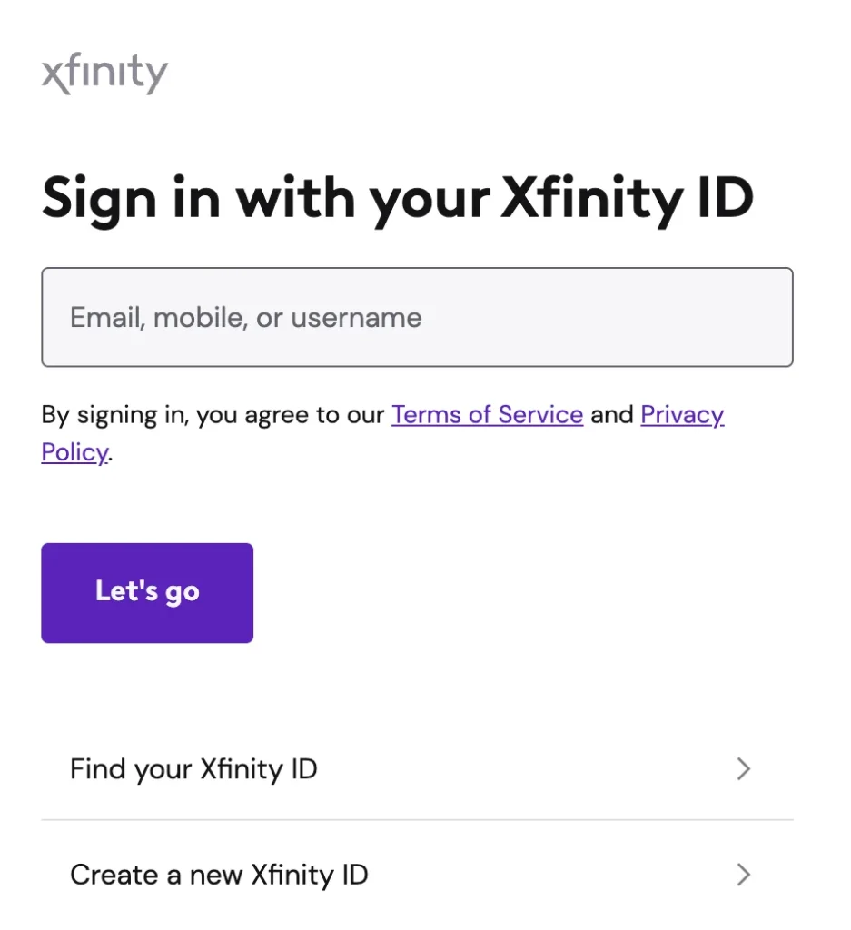 sign in with your Xfinity ID