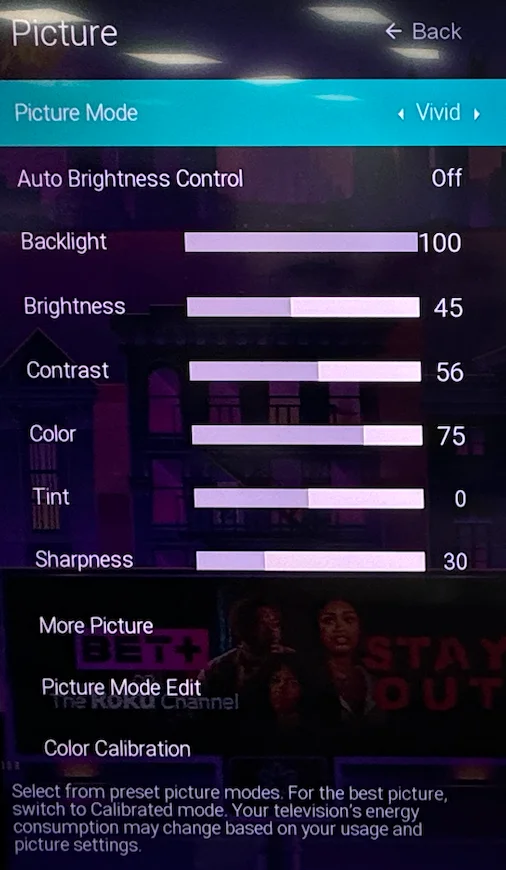 change picture settings on Vizio TV