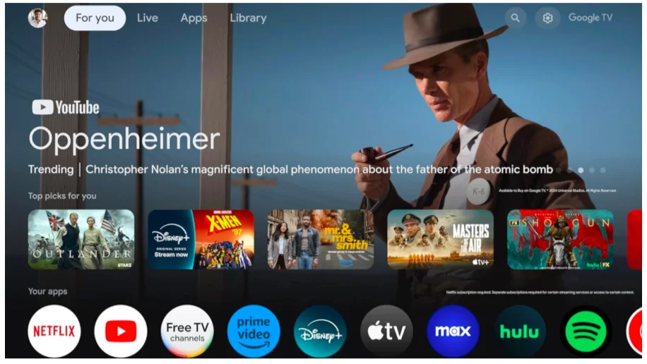 Google TV interface