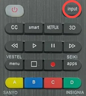 locate the input button on the remote