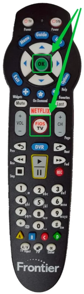 OK and FiOS button on the Fios TV remote